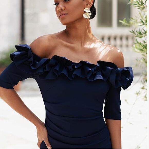 XSCAPE Off the Shoulder Navy Gown 20W Formal Event - Picture 3 of 11